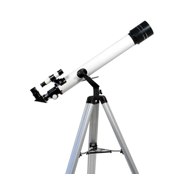 Visionking 70/700 refractor on its alt-azimuth aluminium tripod, with the star diagonal and finder fitted.
