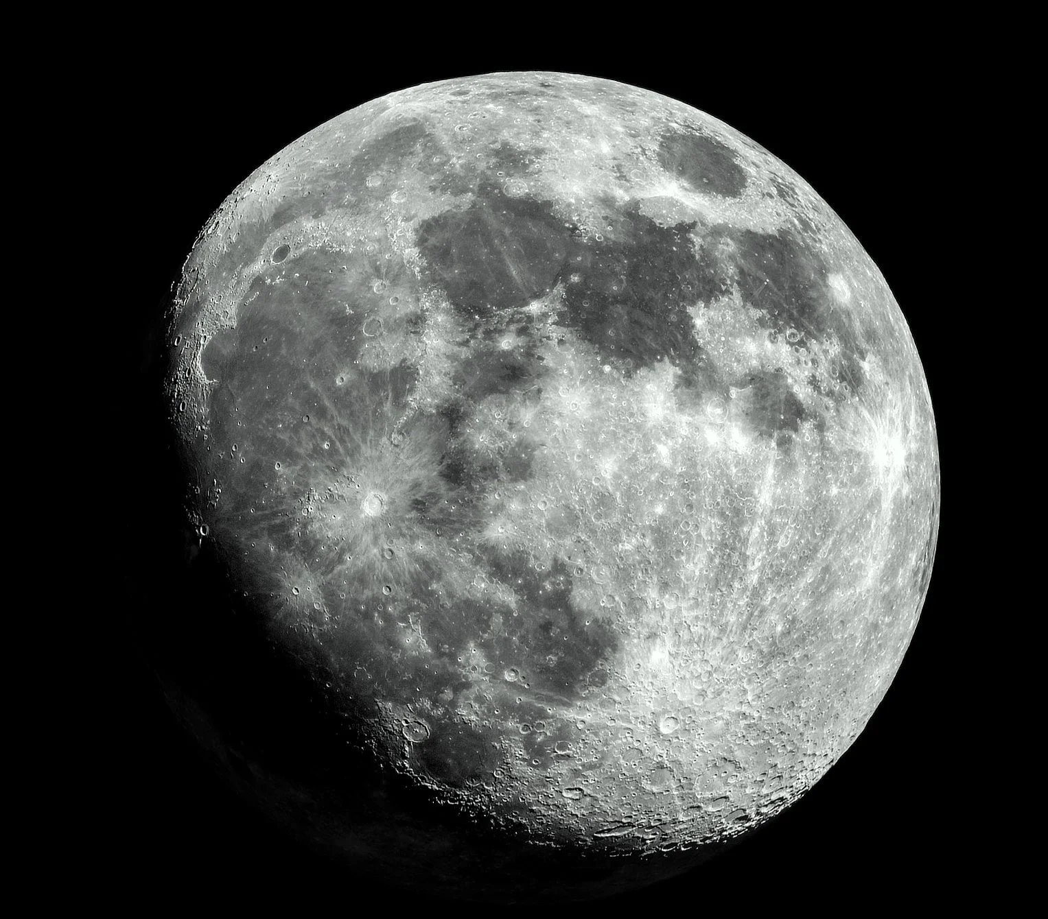 A waxing gibbous Moon through the RV6-750, with the dark maria and bright craters visible.